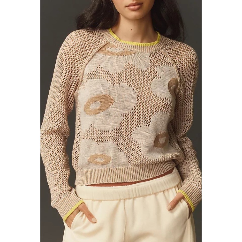 Sundry Daisy Open Knit Crew Neck Sweater Womens Anthropologie